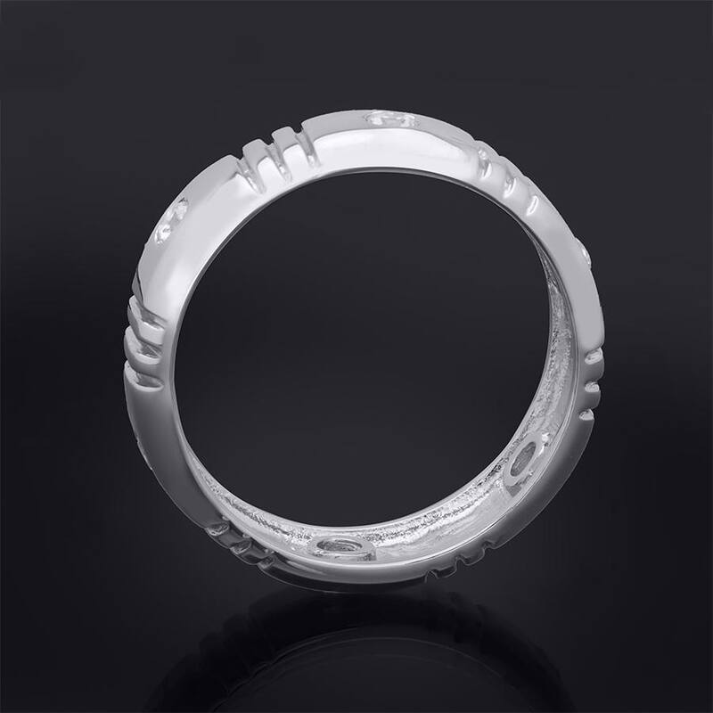 Mens 8mm Solid Real 925 Sterling Silver 1/4 Carat CZ Wedding Band Ring