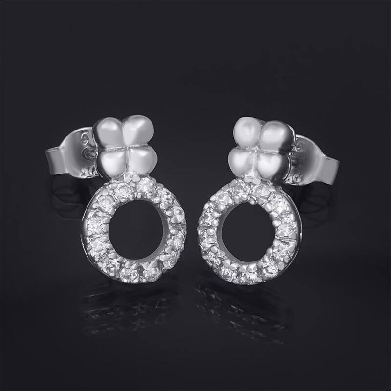 0.25 CT Carat Round Sterling Silver Push Back Earrings Studs 1/2 in
