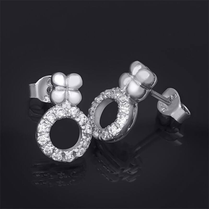 0.25 CT Carat Round Sterling Silver Push Back Earrings Studs 1/2 in