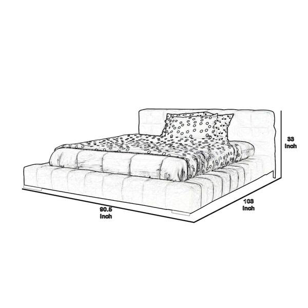 Fabric Platform Style Eastern King Bed with Tufted Stitching, Dark Gray