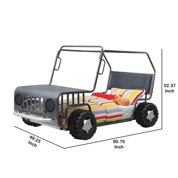 Rover Style Twin Bed with Leatherette Headboard and Front Table, Gray ...