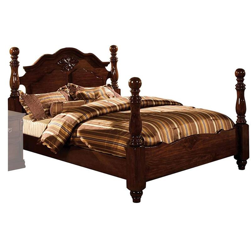 Scalloped Design California King Bed with Turned Side Posts, Brown