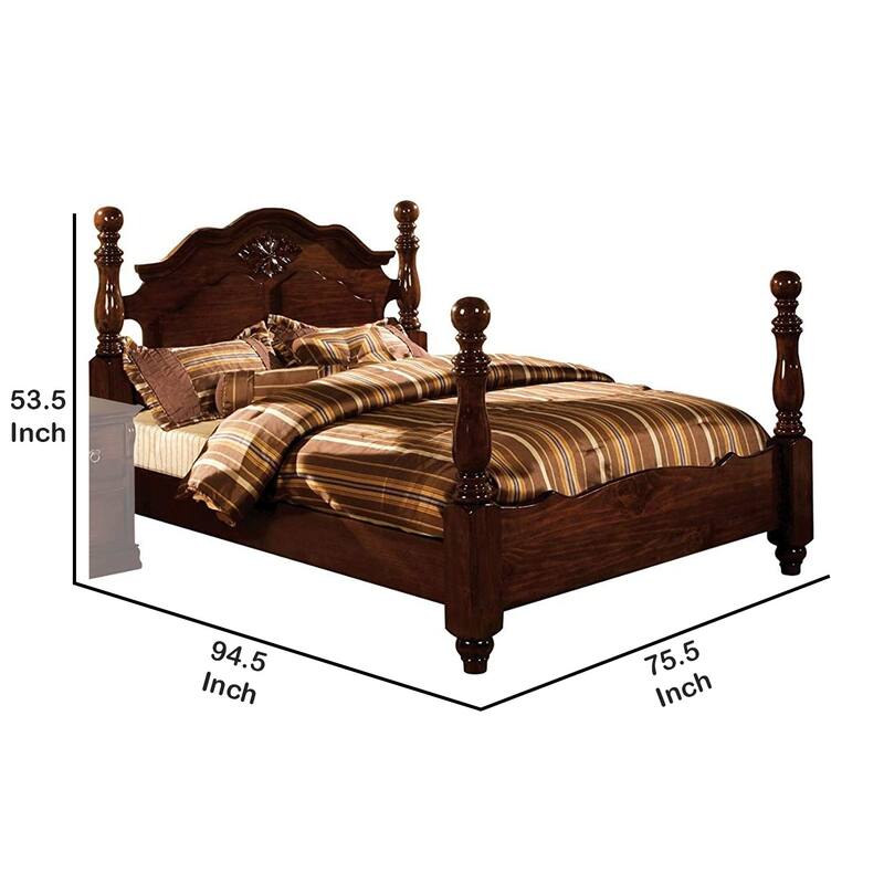 Scalloped Design California King Bed with Turned Side Posts, Brown