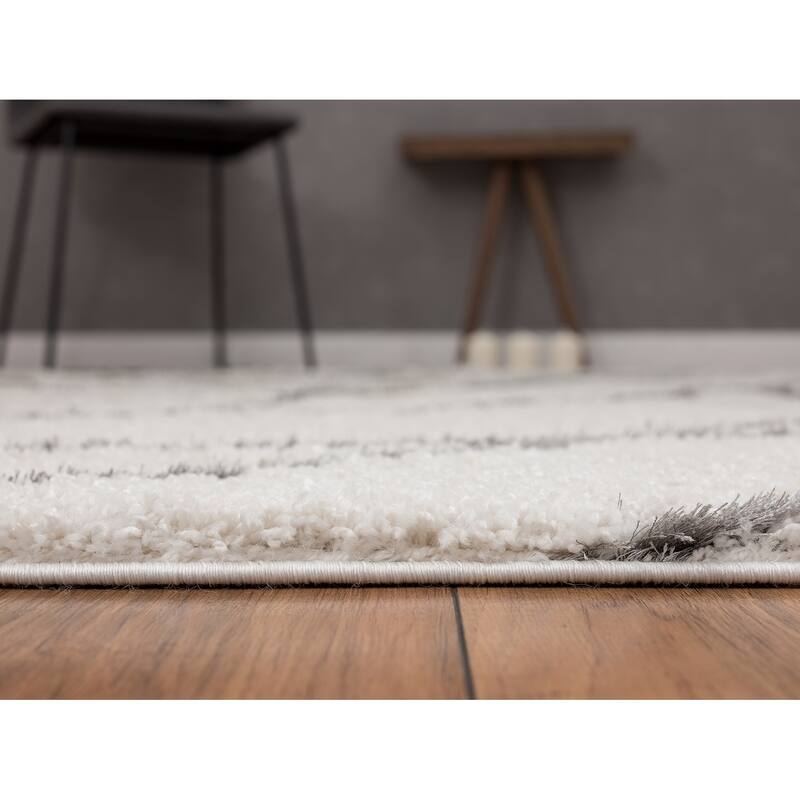 Shag Off-White Indoor Machine-Made Rectangle Area Rug Boston Collection