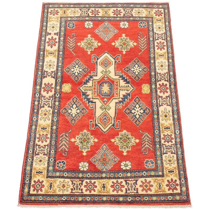 Hand-knotted Finest Gazni Copper, Cream Wool Rug - 3'9" x 6'4"/3'9 x 6'4