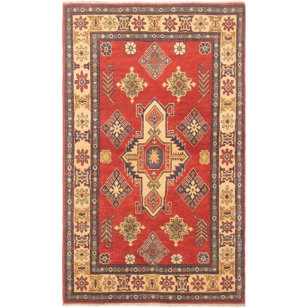 Hand-knotted Finest Gazni Copper, Cream Wool Rug - 3'9" x 6'4"/3'9 x 6'4