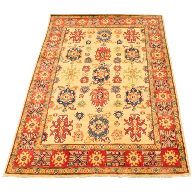 Hand-knotted Finest Gazni Cream, Red Wool Rug - 6'7 x 5'0/6'7" x 5'0"