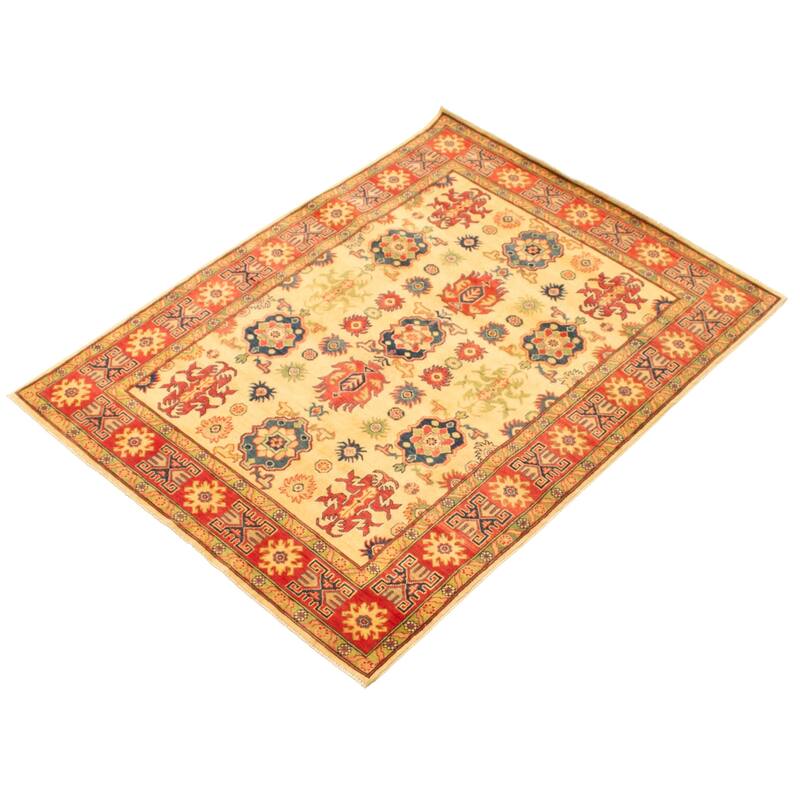 Hand-knotted Finest Gazni Cream, Red Wool Rug - 6'7 x 5'0/6'7" x 5'0"
