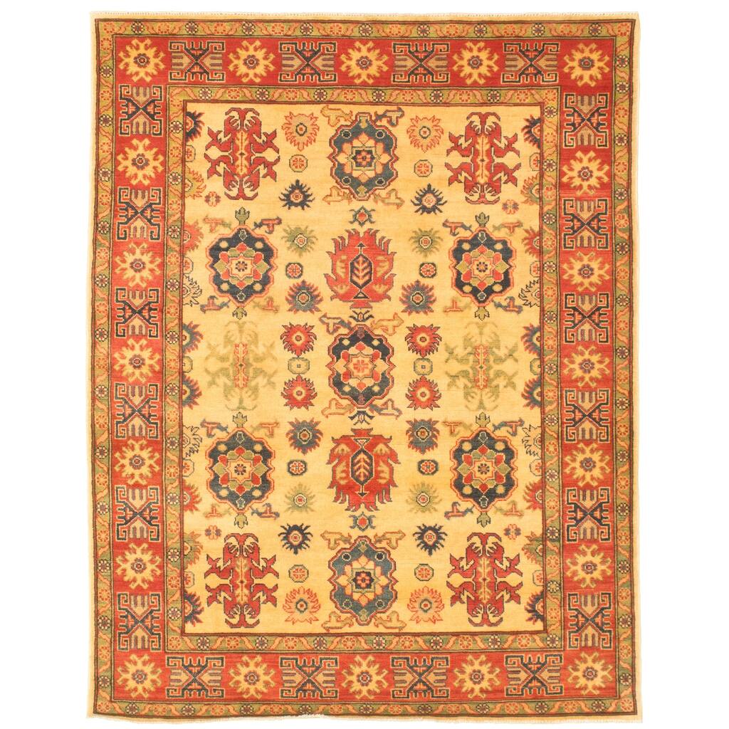 Hand-knotted Finest Gazni Cream, Red Wool Rug - 6'7 x 5'0/6'7" x 5'0"