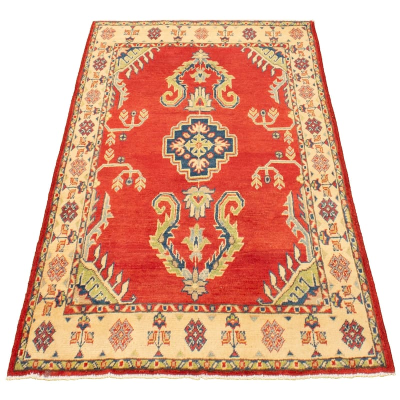 Hand-knotted Finest Gazni Red Wool Rug - 3'10" x 5'2"/3'10 x 5'2