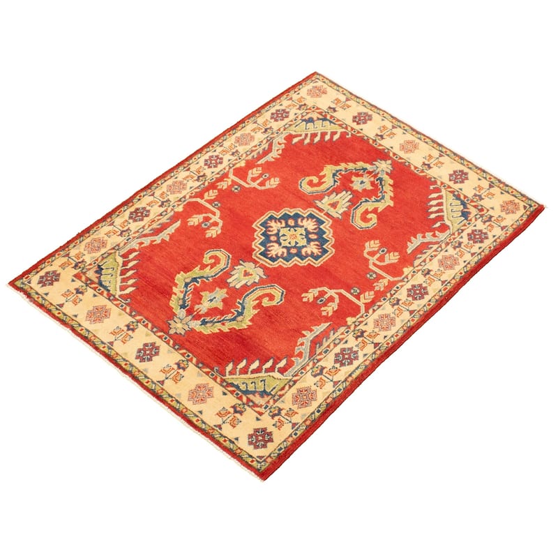 Hand-knotted Finest Gazni Red Wool Rug - 3'10" x 5'2"/3'10 x 5'2