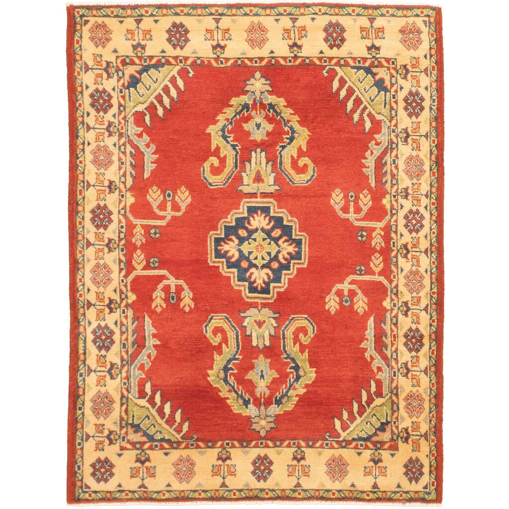 Hand-knotted Finest Gazni Red Wool Rug - 3'10" x 5'2"/3'10 x 5'2