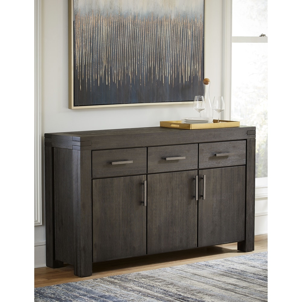 Overstock Meadow Solid Wood Three-Door Sideboard in Graphite - 37Hx63Wx17D (Grey)