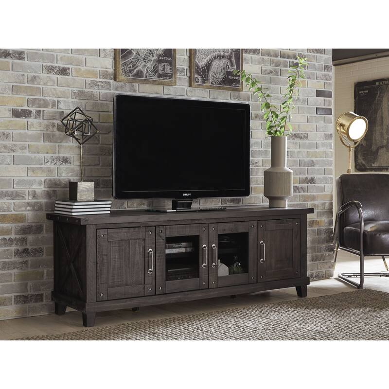 Yosemite Solid Wood Four Door Media Console in Cafe - 73 inches in width - 73 inches in width - Grey