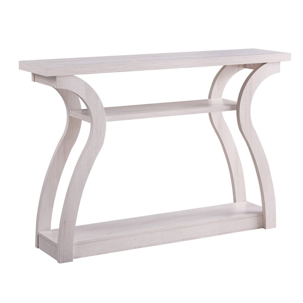 Rectangular Top Wooden Frame Console Table with 2 Bottom Shelves, Off White