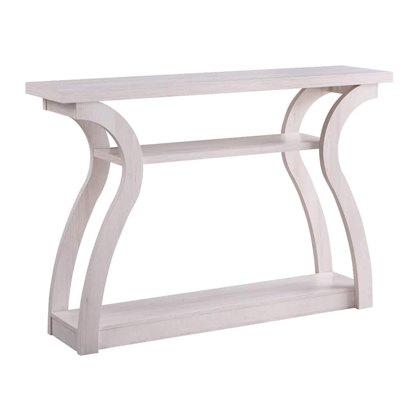Rectangular Top Wooden Frame Console Table with 2 Bottom Shelves, Off White