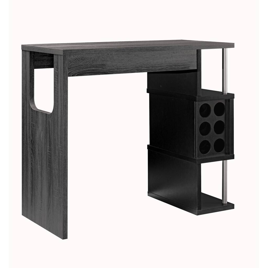 Transitional Style Wooden Bar Table with 3 Tier Side Shelves, Gray