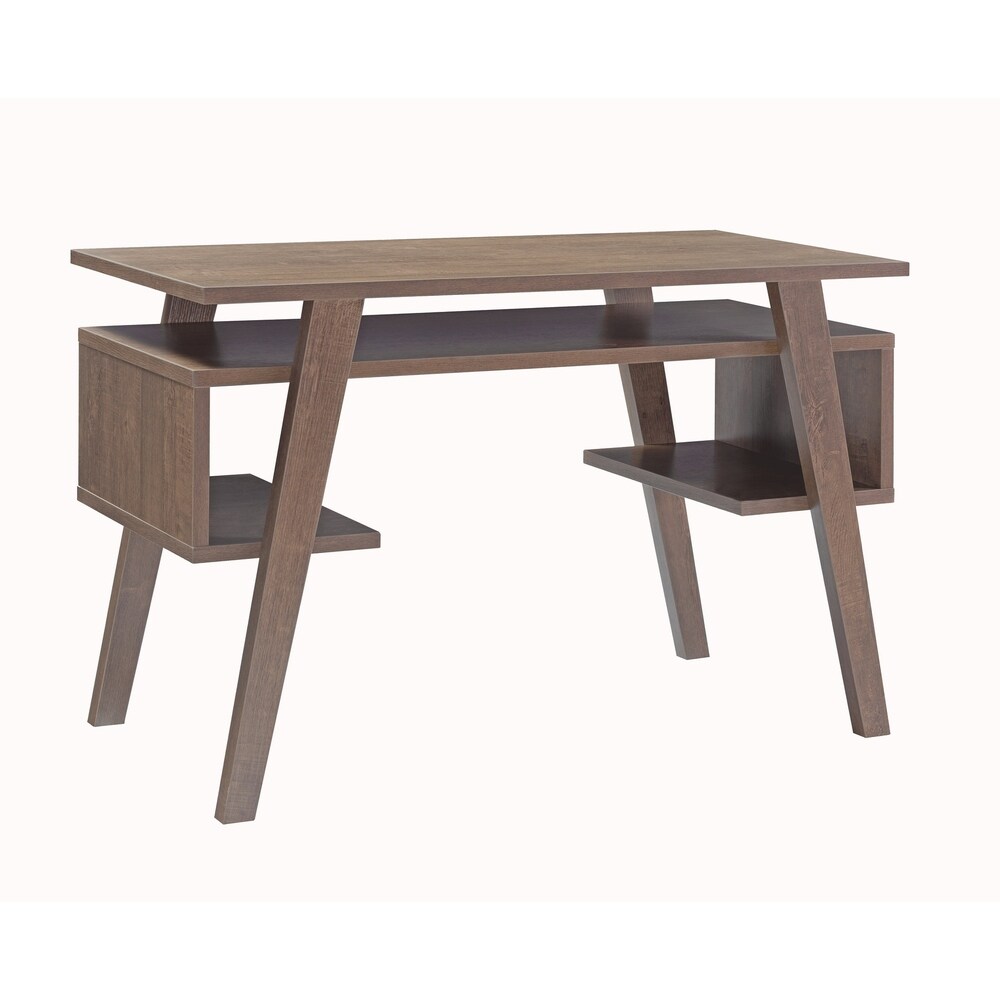 Overstock Rectangular Wooden Frame Desk with Open Shelf and 2 Display Decks, Brown (Brown - Wood - Modern and Contemporary - Rectangular - Medium - Bronze Finish