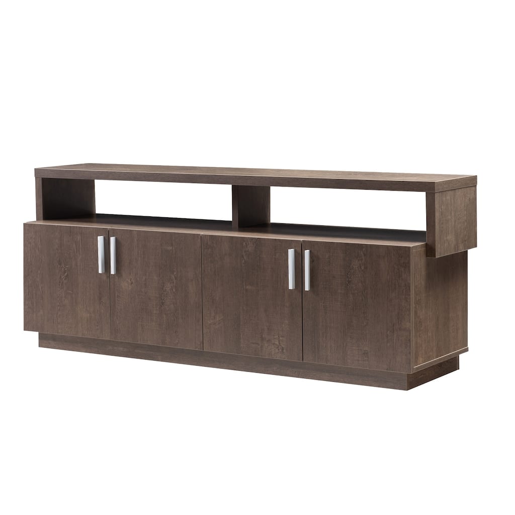 Modern TV Stand with 2 Open Shelves and Door Cabinet Storage, Brown
