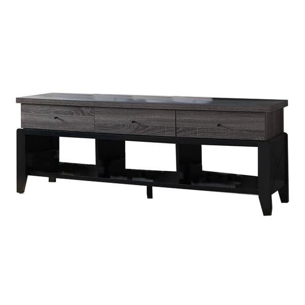 Wooden Frame TV Stand with 3 Drawers and 3 Open Compartments,Gray and