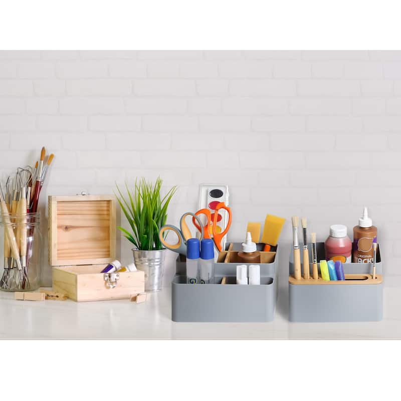 Seville Classics 2-Piece Bamboo Set Desk Organizer, Gray