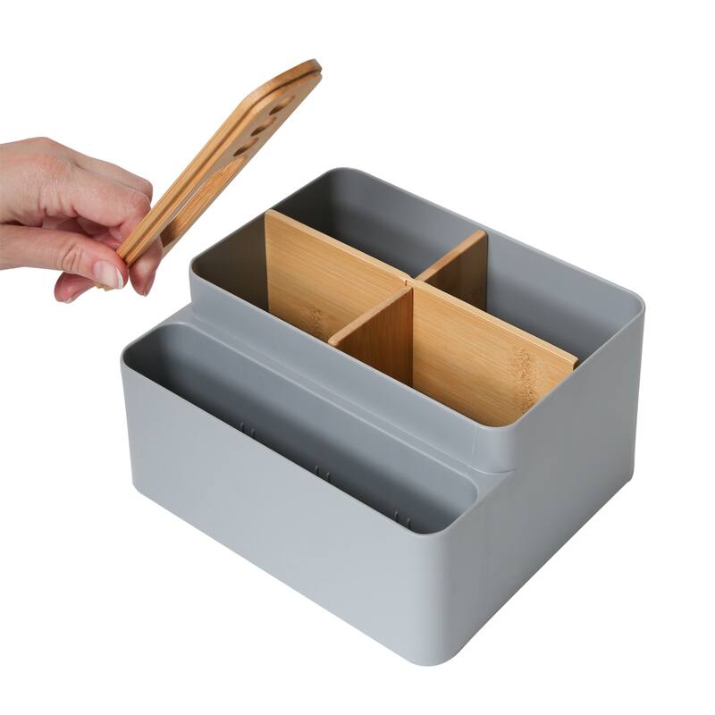 Seville Classics 2-Piece Bamboo Set Desk Organizer, Gray