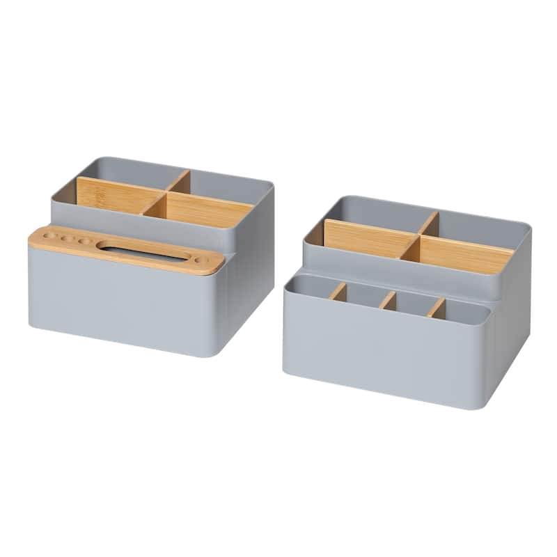 Seville Classics 2-Piece Bamboo Set Desk Organizer, Gray