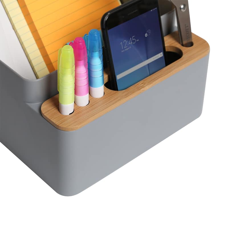 Seville Classics 2-Piece Bamboo Set Desk Organizer, Gray