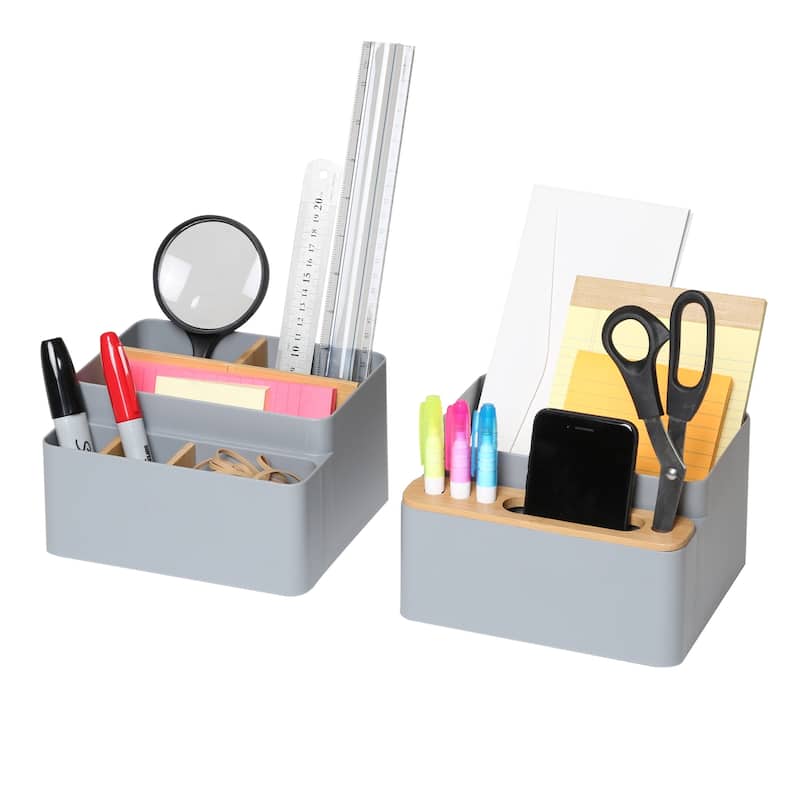 Seville Classics 2-Piece Bamboo Set Desk Organizer, Gray