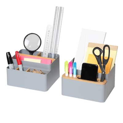 Seville Classics 2-Piece Bamboo Set Desk Organizer, Gray