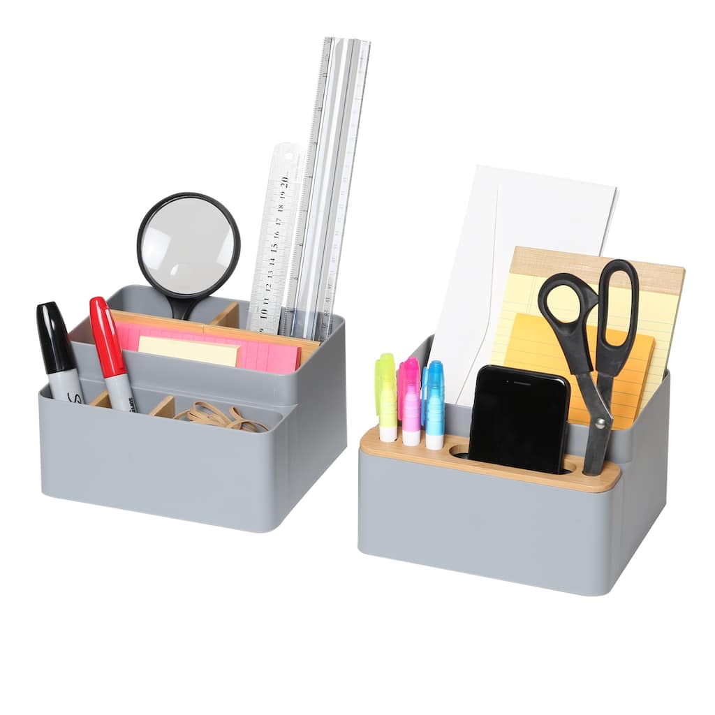 Seville Classics 2-Piece Bamboo Set Desk Organizer, Gray