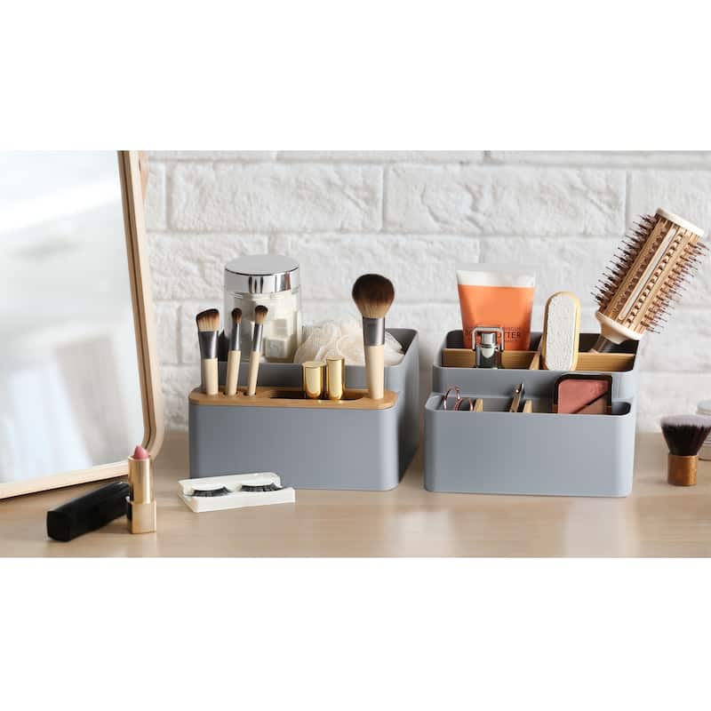Seville Classics 2-Piece Bamboo Set Desk Organizer, Gray