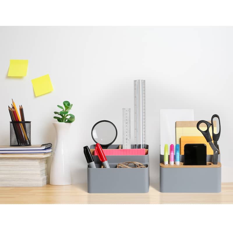 Seville Classics 2-Piece Bamboo Set Desk Organizer, Gray