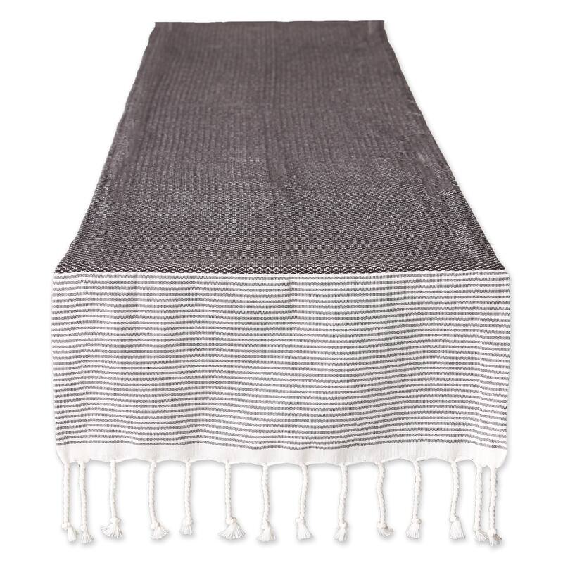 DII Bordered Dobby Woven Table Runner, 1 Piece - 15x108" - Black