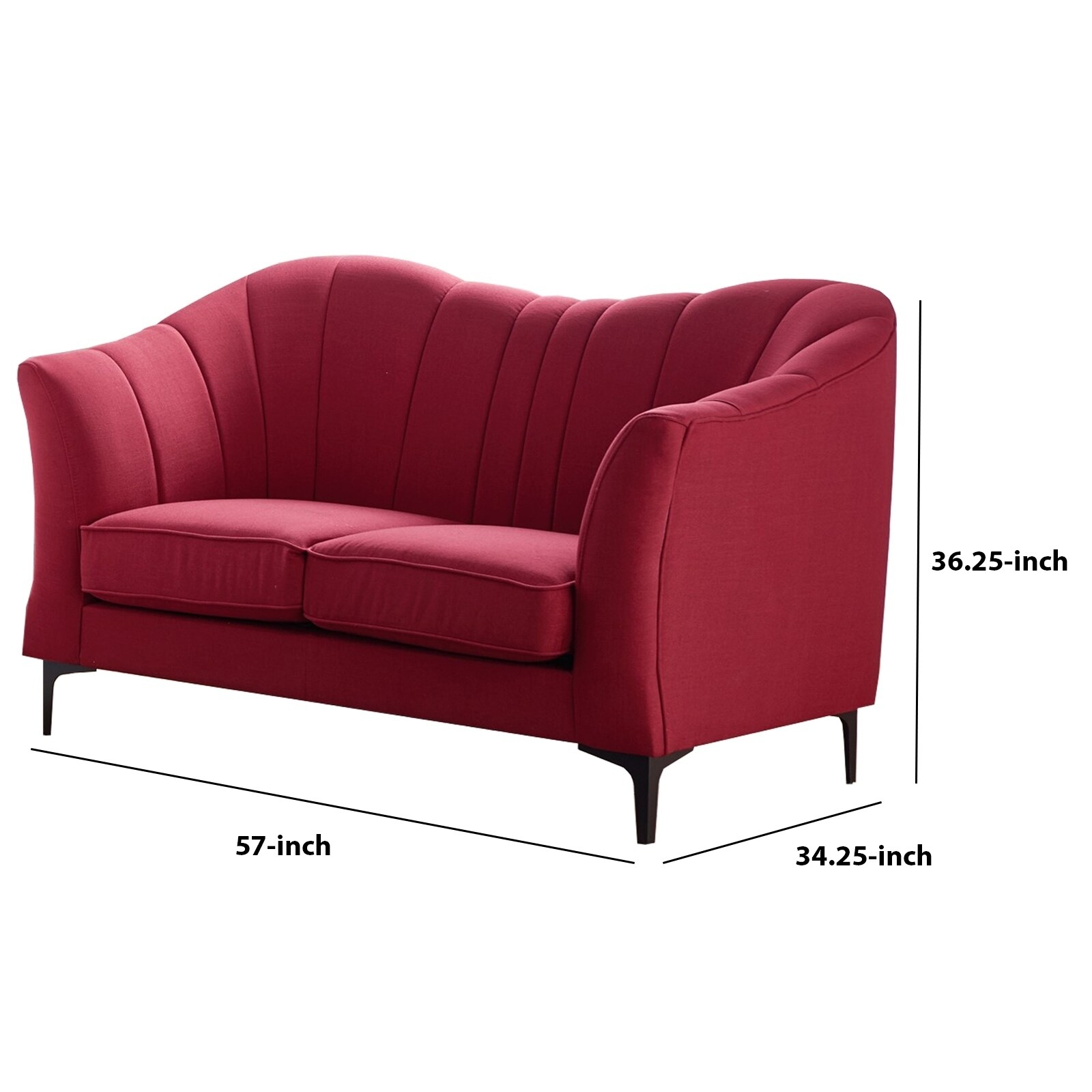 Shop Vertical Channel Tufted Fabric Upholstered Loveseat With Metal Legs Red Overstock 31140487