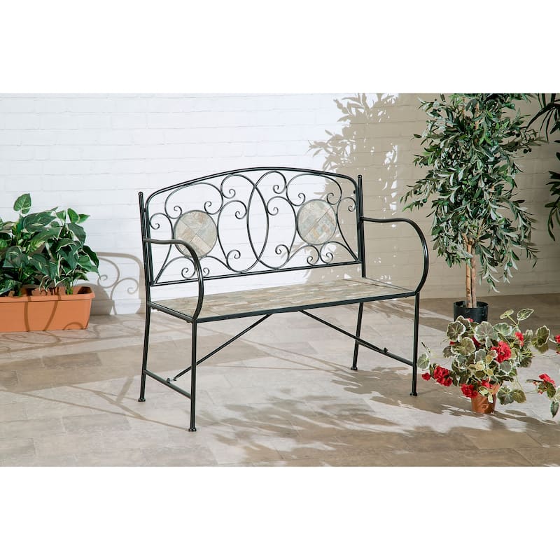 Islington Sand Mosaic Tile Two Seater Bench - 22.8x5.1x40.9