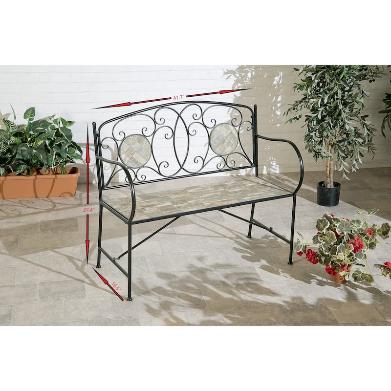 Islington Sand Mosaic Tile Two Seater Bench - 22.8x5.1x40.9