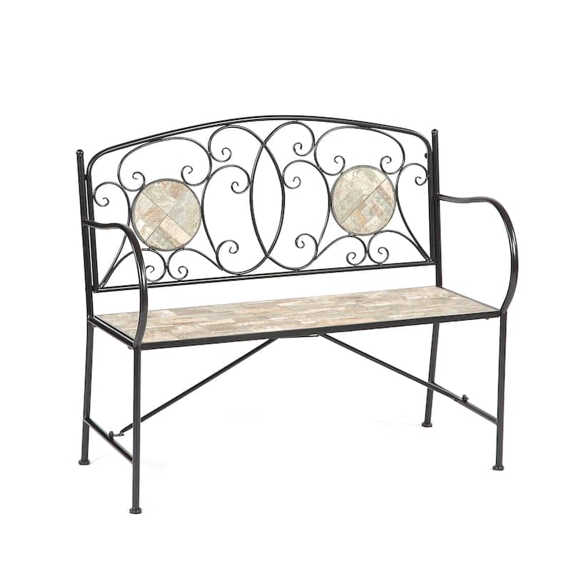 Islington Sand Mosaic Tile Two Seater Bench - 22.8x5.1x40.9