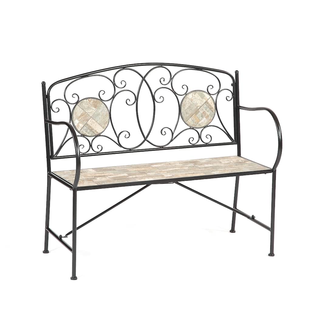 Islington Sand Mosaic Tile Two Seater Bench - 22.8x5.1x40.9