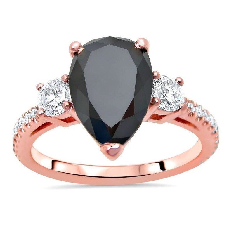 3Ct Pear Cut Black Diamond Halo Engagement Bridal Set Ring 14K Rose Gold Finish