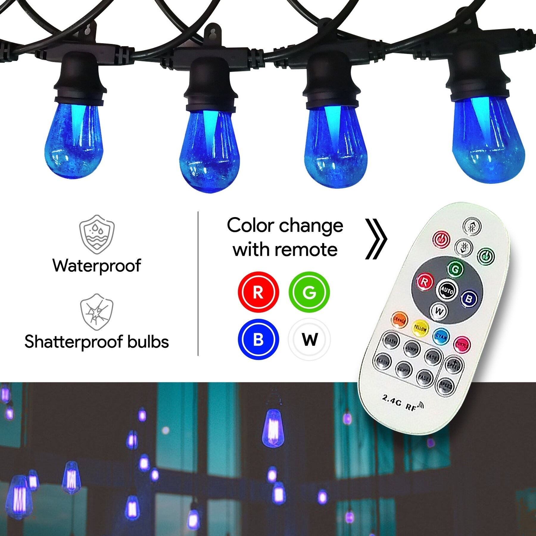LEDPAX 24 Light 48 Ft. Outdoor Color Changing LED String Lights