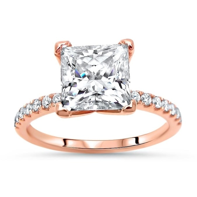 14K Rose Gold Finish 2Ct Round Cut Moissanite Solitaire Engagement Wedding Ring