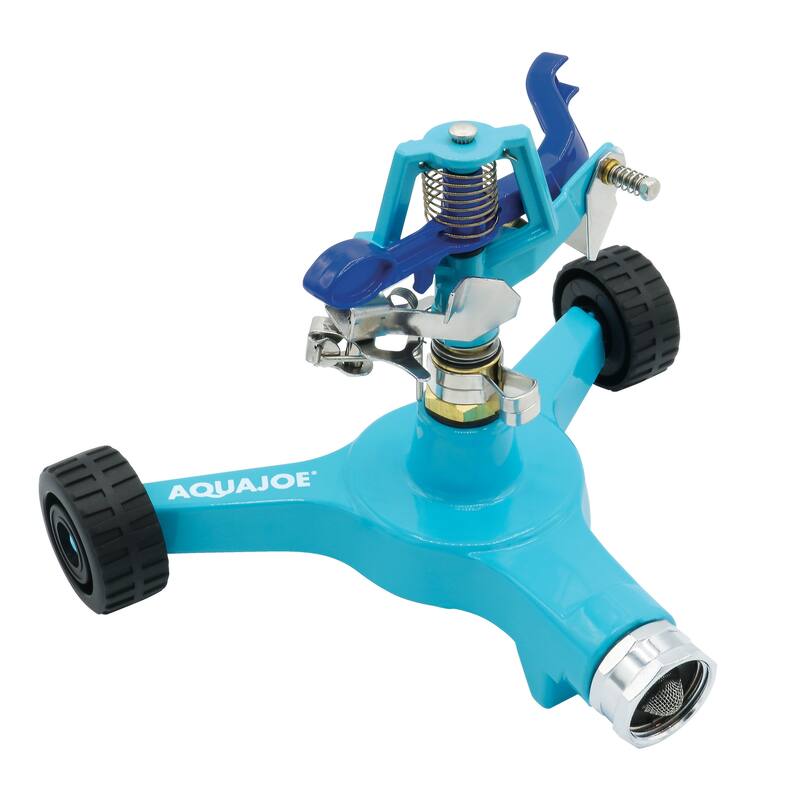 Aqua Joe Customizable Coverage Wheeled Base Indestructible Zinc Impulse 360 Degree Sprinkler - 40 - Metal - Blue
