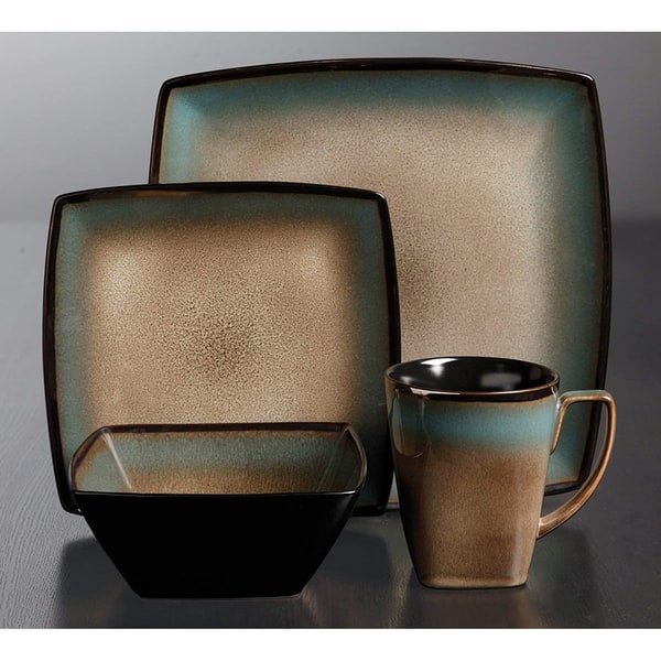 Taupe Gibson Elite Tequesta 16 Piece Square Dinnerware Set