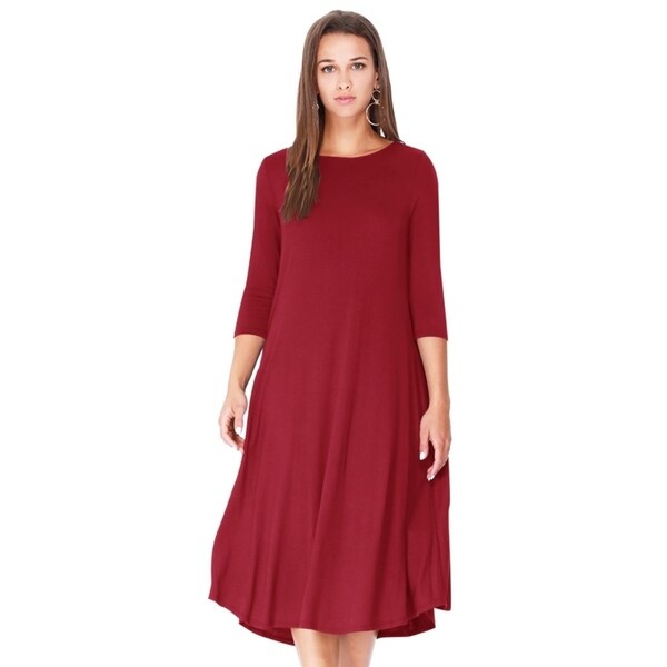 Solid Basic Casual Slightly Curved Hem Bottom Midi Dress. Opens flyout.
