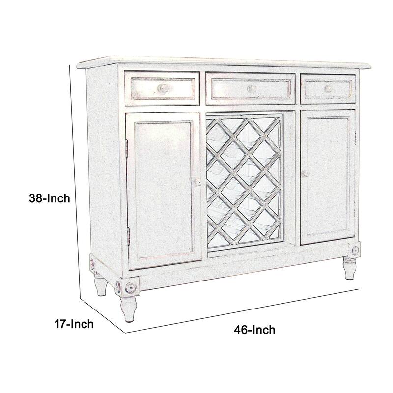Transitional Wooden Sideboard with Built In Wine Rack, White