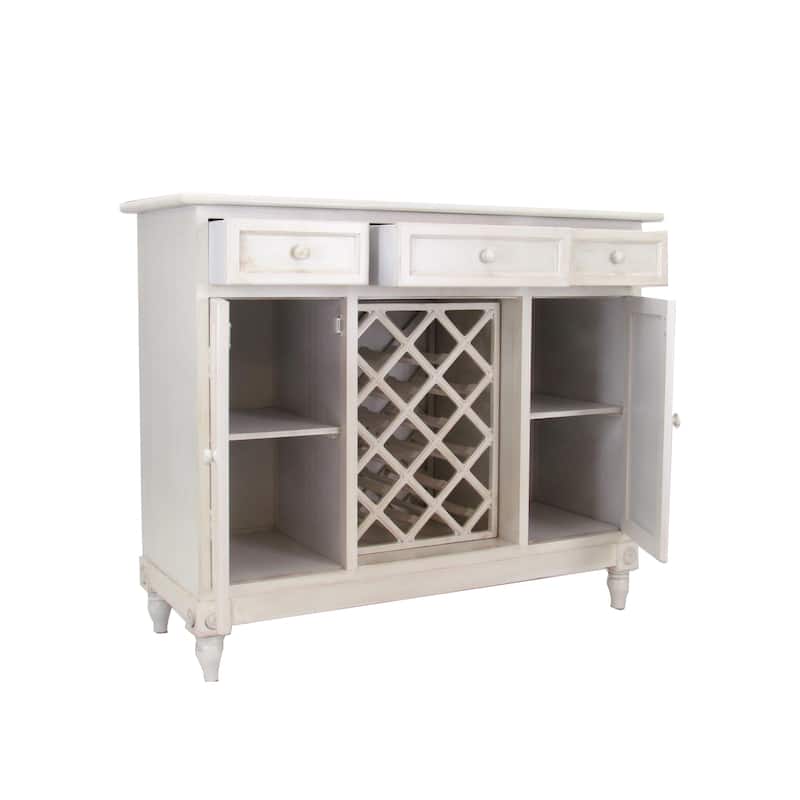 Transitional Wooden Sideboard with Built In Wine Rack, White