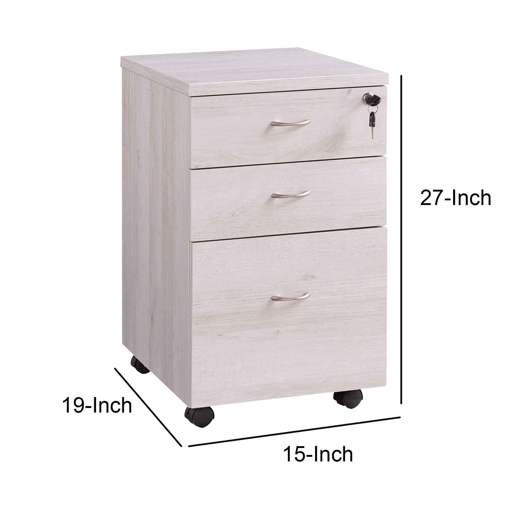 Shop Wooden File Cabinet With Casters And 3 Drawers White Oak On Sale Overstock 31144167