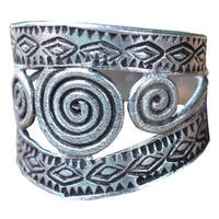 Bedazzled Hill Tribe Spirals with Geometric Cutouts 925 Sterling Silver Handmade Adjustable Womens Band Ring
