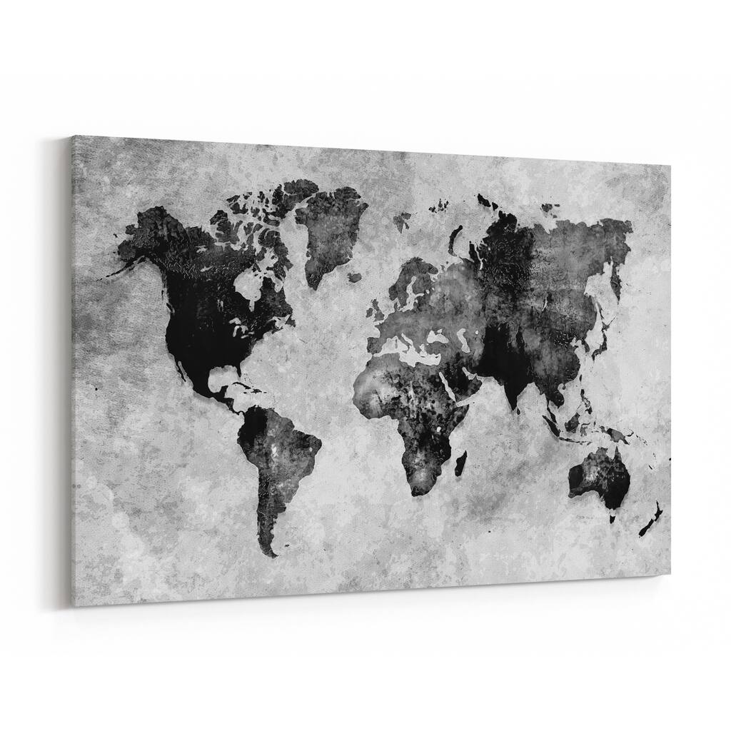 Atlas Black And White Journey Map Canvas Wall Art Print